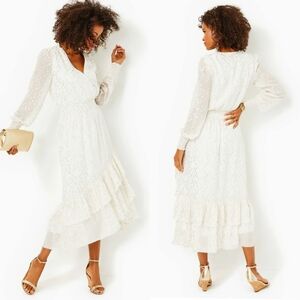 NWT Lilly Pulitzer Cristiana Midi Dress Size 12 – Coconut Viscose Metallic Clip